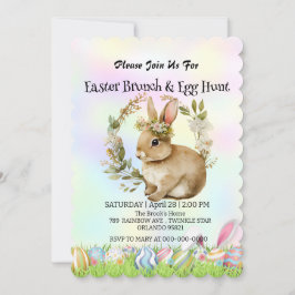 Niedlicher Hasen auf der Jagd auf Ei Happy Osterta Einladung