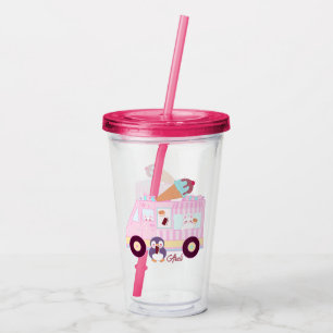 Niedlicher Hasen-Eis-Lkw, blau und rosa Acryltrinkbecher