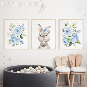 Niedlicher Hasen, Kaninchen, Blumen, Junge Kinderz Bilderwand Sets