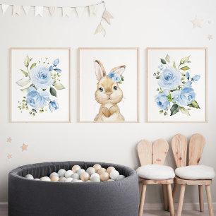 Niedlicher Hasen, Kaninchen, Blumen, Junge Kinderz Bilderwand Sets