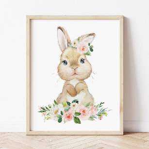Niedlicher Hasen, Kaninchen, rosa Blume, Girl-Kind Fotodruck