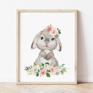 Niedlicher Hasen, Kaninchen, rosa Blume, Girl-Kind Fotodruck