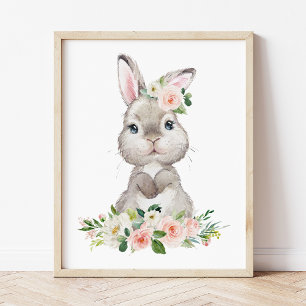 Niedlicher Hasen, Kaninchen, rosa Blume, Girl-Kind Poster
