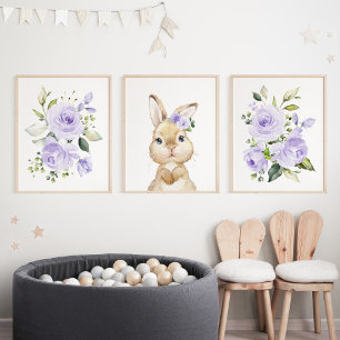 Niedlicher Hasen, Kaninchen, violette Blumen, gesc Bilderwand Sets