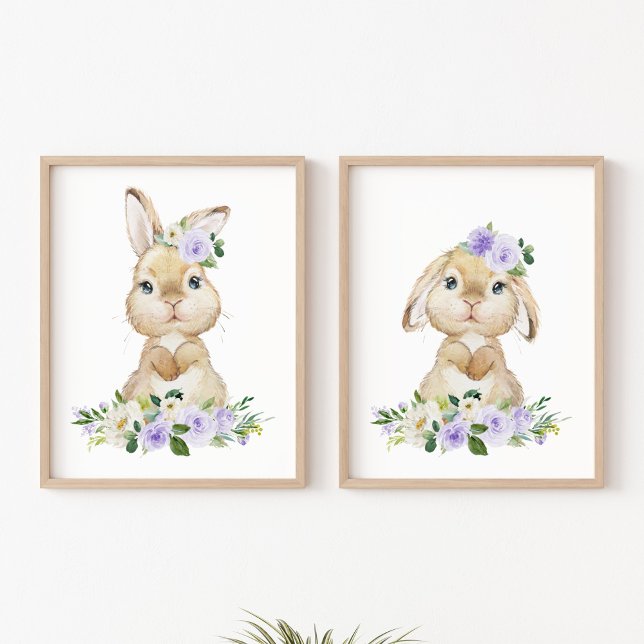 Niedlicher Hasen, Kaninchen, violette Blumen, gesc Bilderwand Sets (Von Creator hochgeladen)