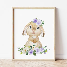 Niedlicher Hasen, Kaninchen, violette Blumen, gesc Poster