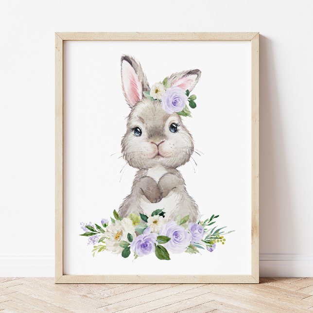 Niedlicher Hasen, Kaninchen, violette Blumen, gesc Poster (Von Creator hochgeladen)