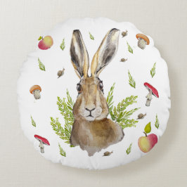 Niedlicher Hasen mit Apfelkuchen und Pilzgerichten Rundes Kissen