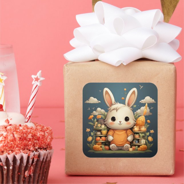 Niedlicher Hasenaufkleber Quadratischer Aufkleber (Party)