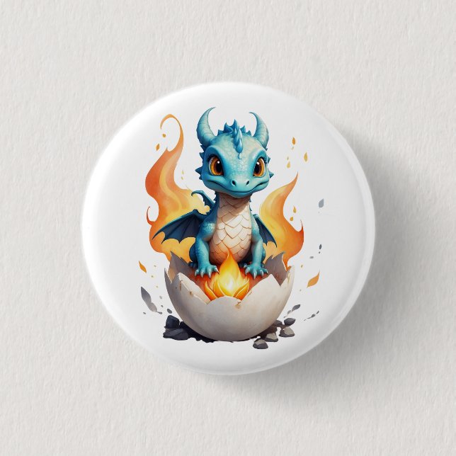 Niedlicher Hatching Dragon Fantasy Button (Vorderseite)