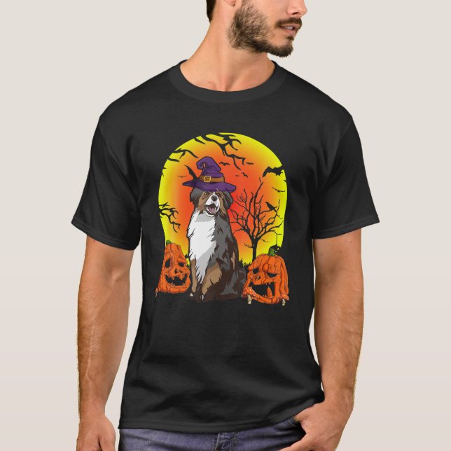 Niedlicher Haustier Australischer Schäferhund Hexe T-Shirt (Vorderseite)