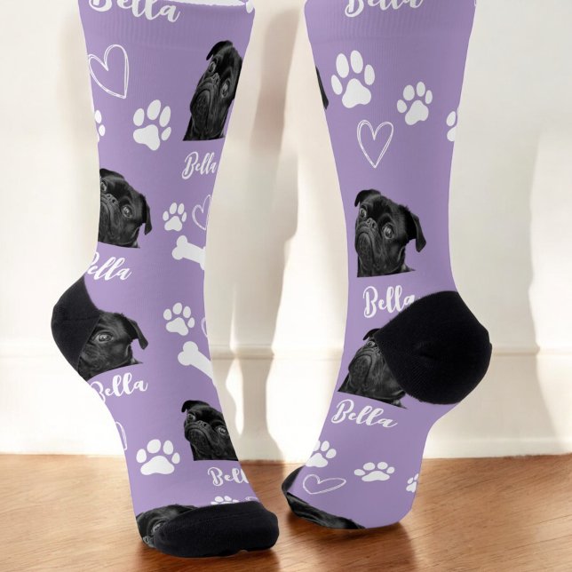 Niedlicher Haustier Hund Lover Lila Foto Socken (Von Creator hochgeladen)