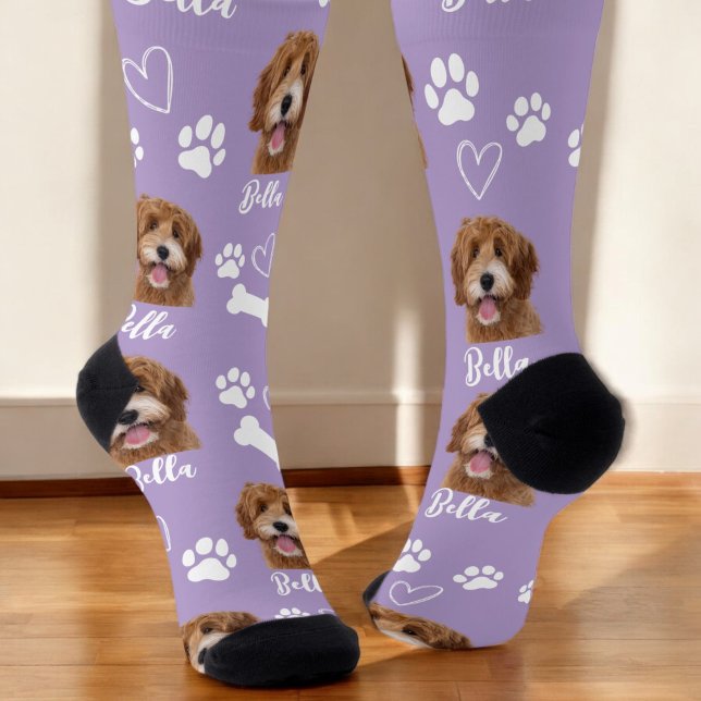 Niedlicher Haustier Hund Lover Lila Foto Socken (Von Creator hochgeladen)