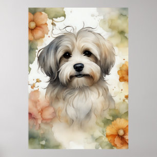 Niedlicher Havanese Hund in Wasserfarbe Poster