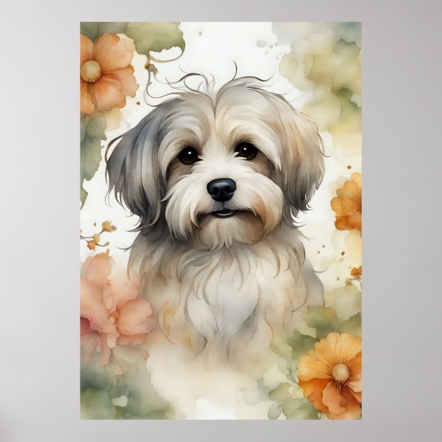Niedlicher Havanese Hund in Wasserfarbe Poster (Vorne)