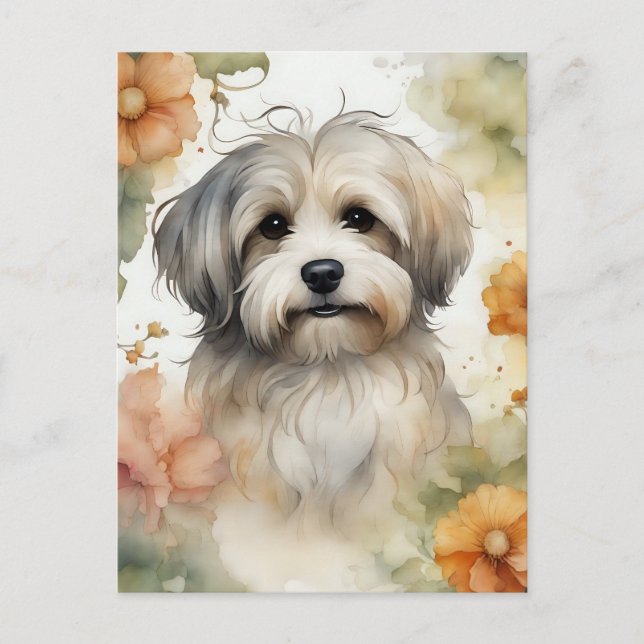 Niedlicher Havanese Hund in Wasserfarbe Postkarte (Vorderseite)