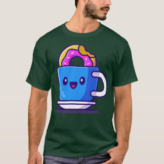 Niedlicher heißer Kaffee mit Doughnut Cartoon T-Shirt