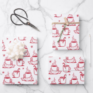 Niedlicher heißer Kaffee Nahtloses Muster, weißer  Geschenkpapier Set