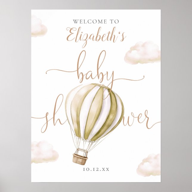 Niedlicher Heißluftballon Babydusche Begrüßungszei Poster (Vorne)