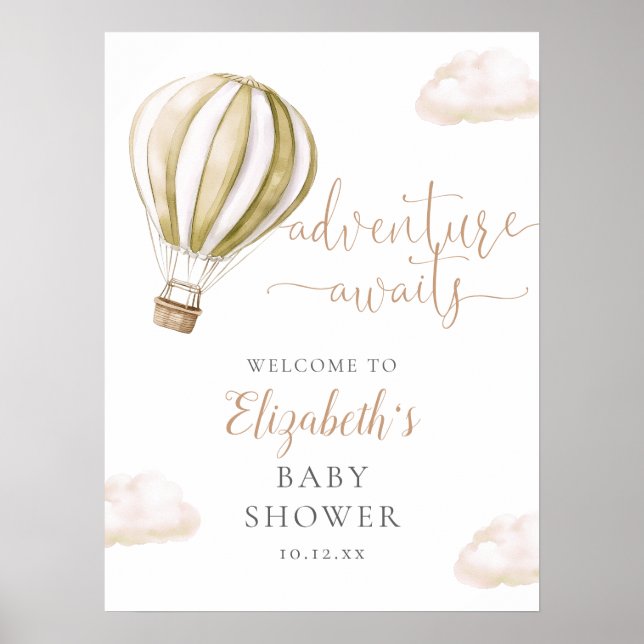 Niedlicher Heißluftballon Babydusche Begrüßungszei Poster (Vorne)