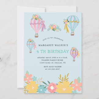 niedlicher Heißluftballon Geburtstag Einladung