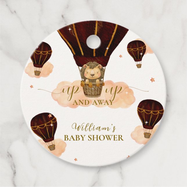 Niedlicher Heißluftballon Jungle Lion Boy Babydusc Geschenkanhänger (Vorderseite)