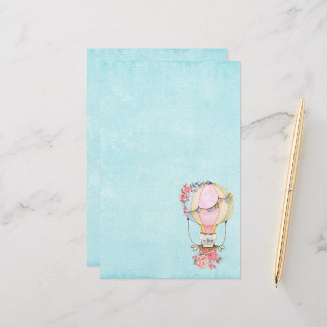 Niedlicher Heißluftballon mit Bärenwasser Briefpapier (Vorderseite/Rückseite Beispiel)
