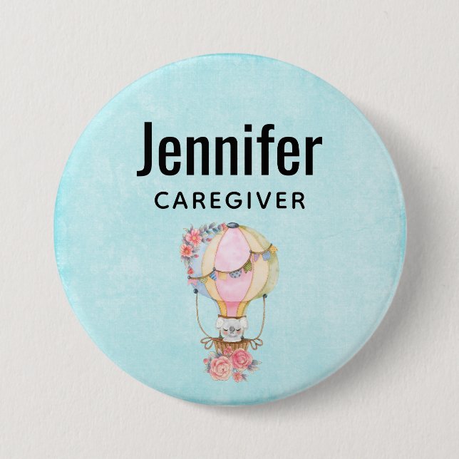 Niedlicher Heißluftballon mit Bärenwasser Button (Vorderseite)