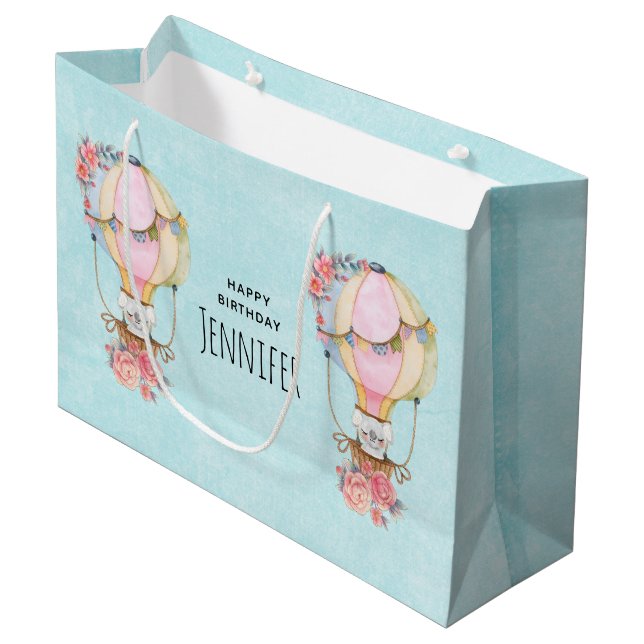 Niedlicher Heißluftballon mit Bärenwasser Geburtst Große Geschenktüte (Vorderseite Schrägansicht)