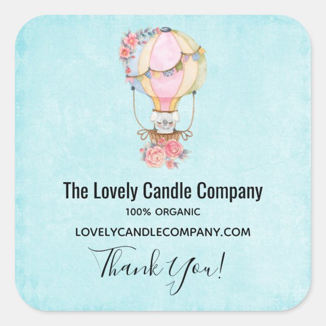 Niedlicher Heißluftballon mit Bärenwasser-Geschäft Quadratischer Aufkleber (Vorderseite)