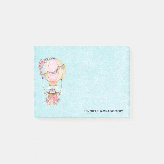 Niedlicher Heißluftballon mit Bärenwasser Post-it Klebezettel (Vorderseite)