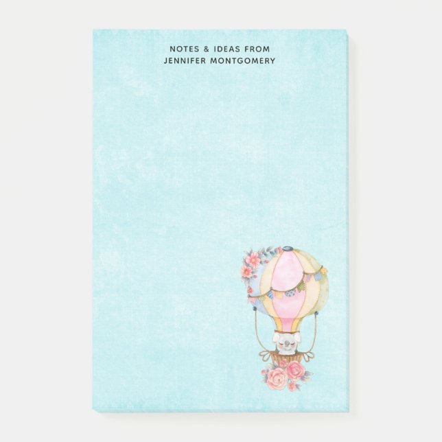 Niedlicher Heißluftballon mit Bärenwasser Post-it Klebezettel (Vorderseite)