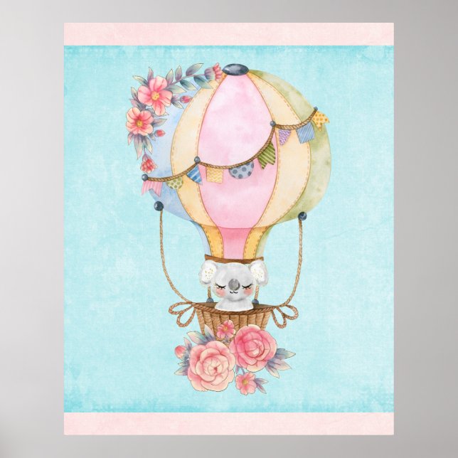 Niedlicher Heißluftballon mit Bärenwasser Poster (Vorne)