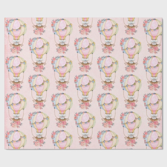 Niedlicher Heißluftballon mit Bärenwasser-Wrappin Geschenkpapier (Flach)