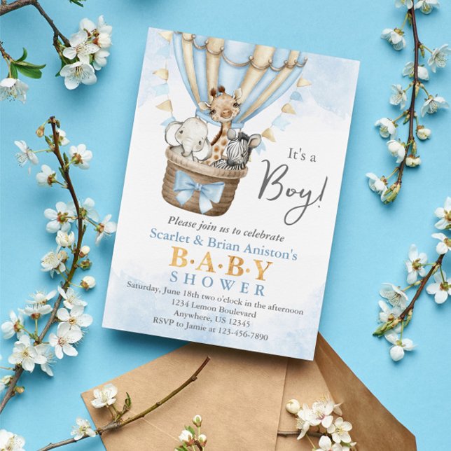 Niedlicher Heißluftballon Safari Tiere Kinderdusch Einladung (Von Creator hochgeladen)