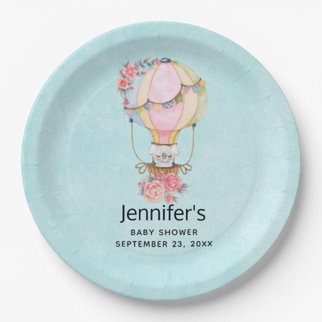 Niedlicher Heißluftballon Wasserfarbe Kinderdusche Pappteller (Vorderseite)