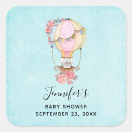 Niedlicher Heißluftballon Wasserfarbe Kinderdusche Quadratischer Aufkleber