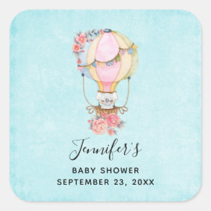 Niedlicher Heißluftballon Wasserfarbe Kinderdusche Quadratischer Aufkleber