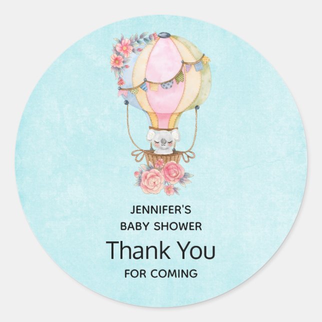Niedlicher Heißluftballon Wasserfarbe Vielen Dank Runder Aufkleber (Vorderseite)
