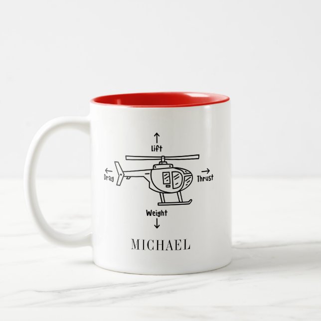 Niedlicher Helikopter Vier-Kräfte-Illustrationsdoo Zweifarbige Tasse (Links)