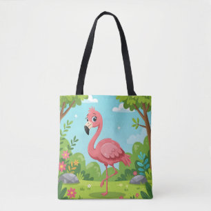 Niedlicher, hellrosa Flamingo im Garten