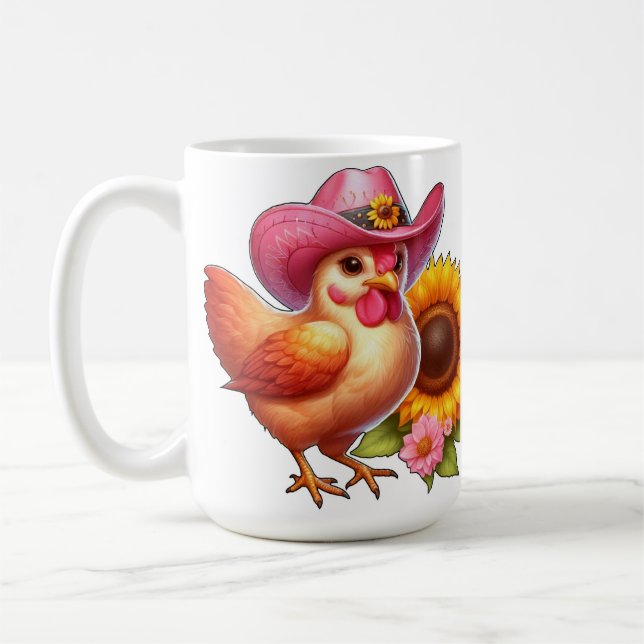 Niedlicher Hengst mit rosa Hut und leuchtender Son Kaffeetasse (Links)