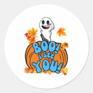 Niedlicher Herbst Halloween Geist Boo! Ich sehe di Runder Aufkleber