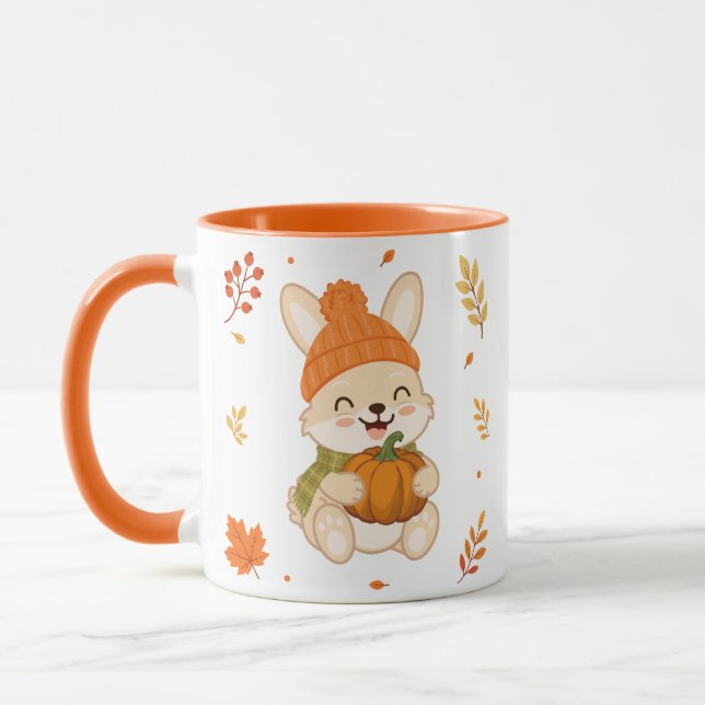 Niedlicher Herbst-Hase mit Kürbis.  Tasse (Links)