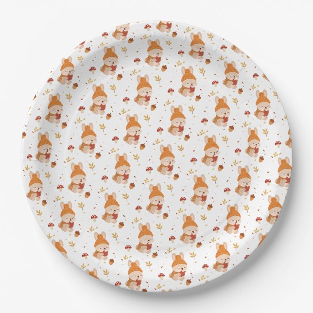 Niedlicher Herbst Whimsical Hase Wasserfarbe Pappteller (Vorderseite)