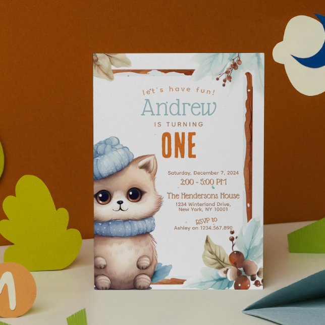 Niedlicher Herbst Winter Geburtstagsparty Einladung (Von Creator hochgeladen)