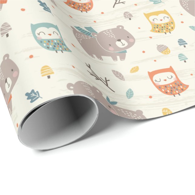 Niedlicher Herbstbär und Sahne Geschenkpapier (Rolleneckpunkt)