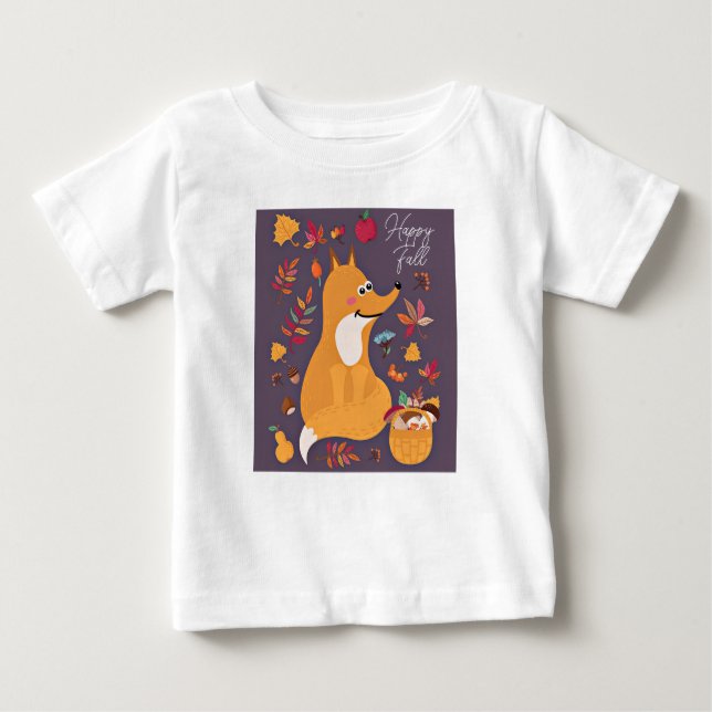 Niedlicher Herbstfox mit benutzerdefiniertem Text Baby T-shirt (Vorderseite)
