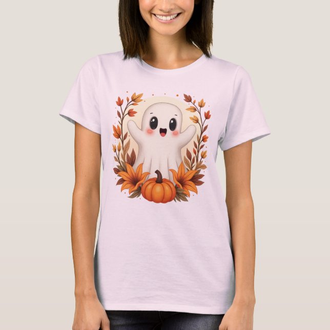 Niedlicher Herbstghost Pumpkin T-Shirt (Vorderseite)