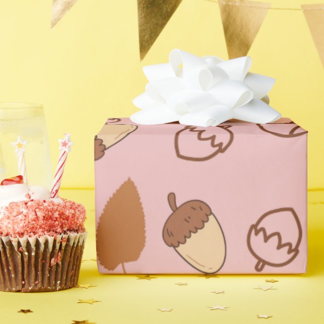 Niedlicher Herbstrosa Hazelnuss Nahtloses Wrapping Geschenkpapier (Geburtstagsparty)